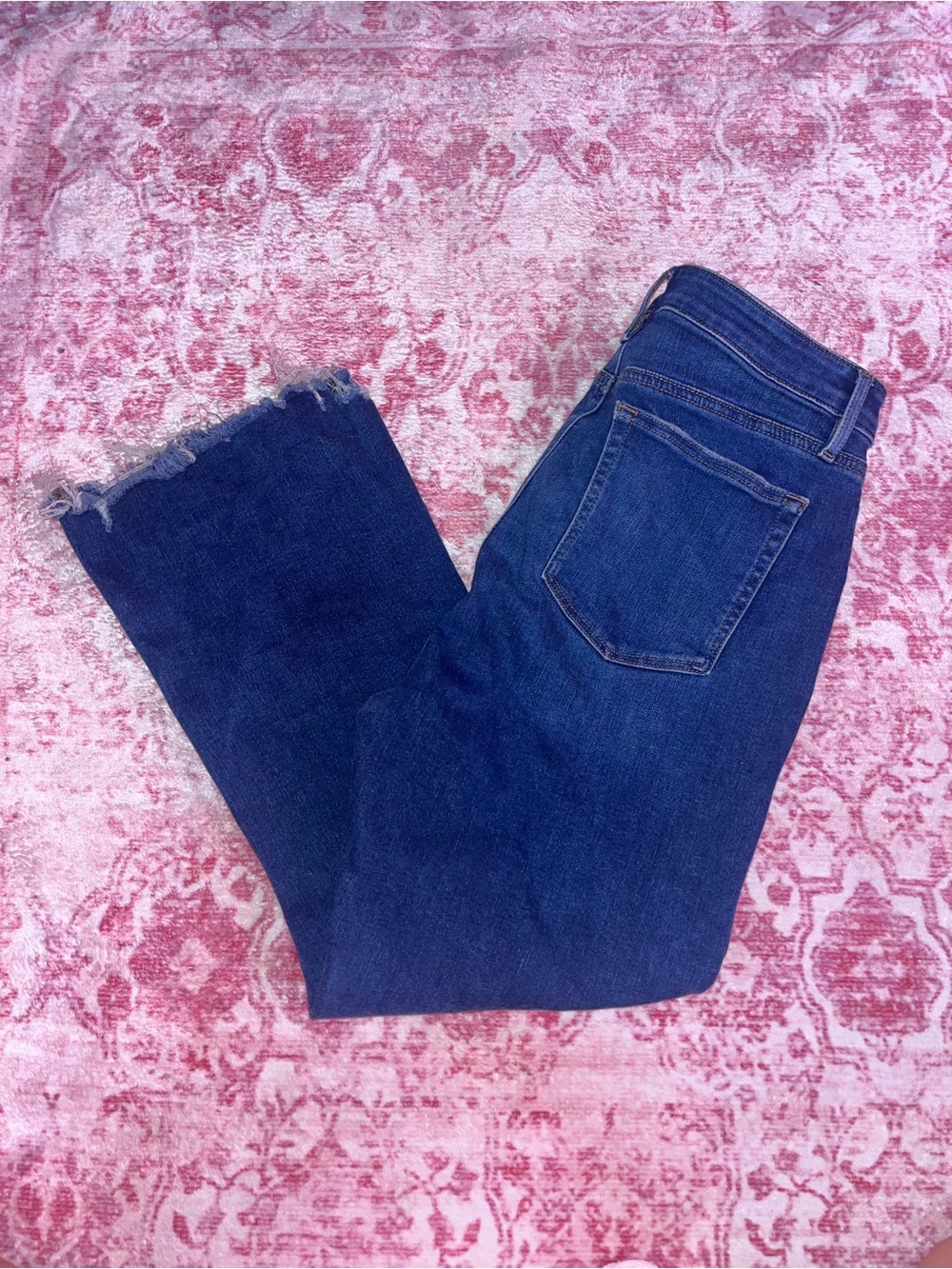LOFT Dark Blue Flare Jeans with Frayed Hem